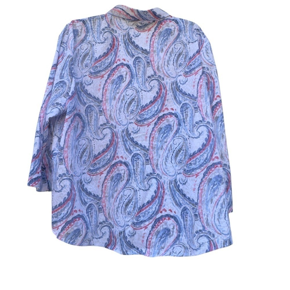Alfred Dunner Blue Pink Paisley Button Front Blouse Women's XL Roll Tab Shirt - Picture 8 of 16